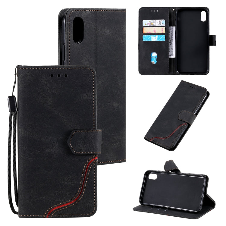 For iPhone XR Three-color Stitching Calf Texture Horizontal Flip Leather Case with Holder & Card Slots & Wallet