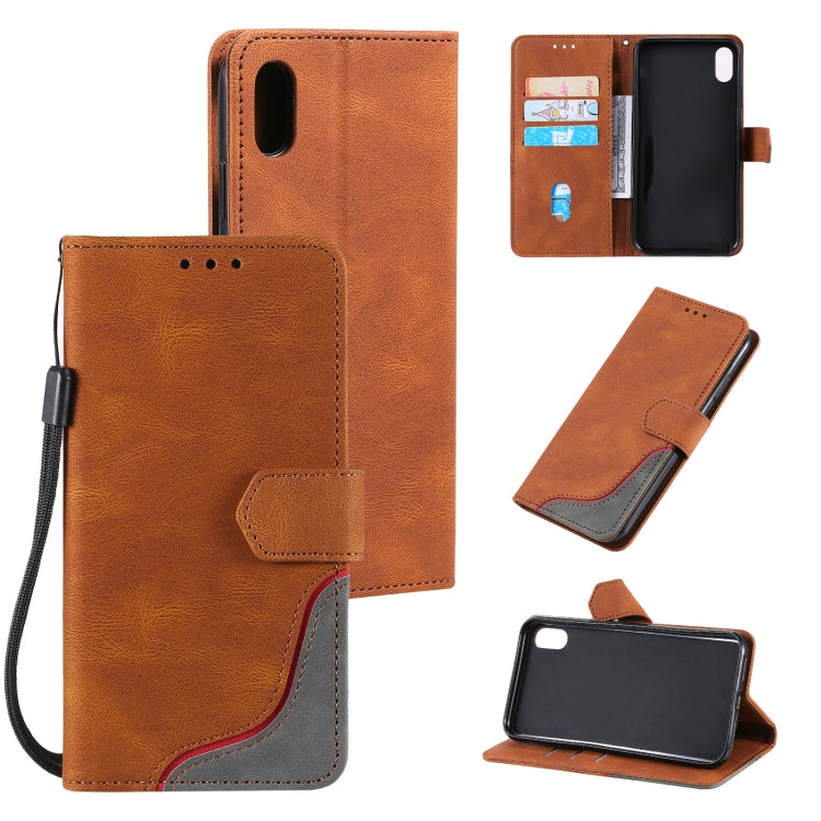 For iPhone XR Three-color Stitching Calf Texture Horizontal Flip Leather Case with Holder & Card Slots & Wallet