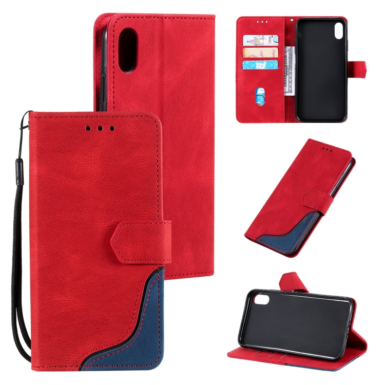 For iPhone XR Three-color Stitching Calf Texture Horizontal Flip Leather Case with Holder & Card Slots & Wallet