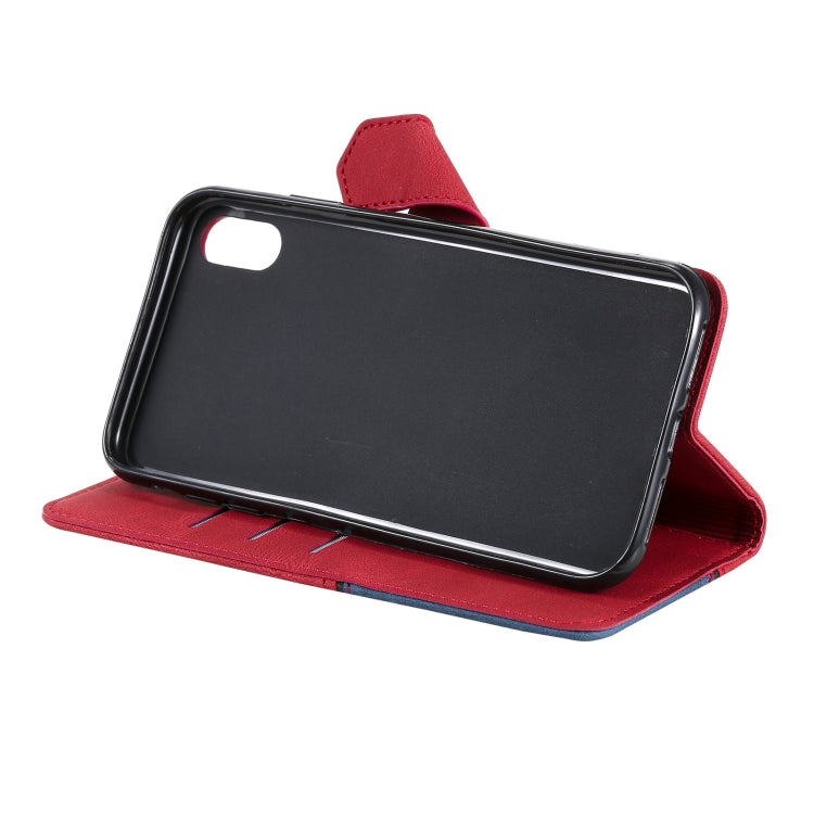 For iPhone XR Three-color Stitching Calf Texture Horizontal Flip Leather Case with Holder & Card Slots & Wallet