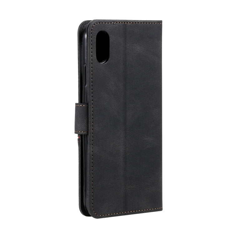 For iPhone XS Max Three-color Stitching Calf Texture Horizontal Flip Leather Case with Holder & Card Slots & Wallet