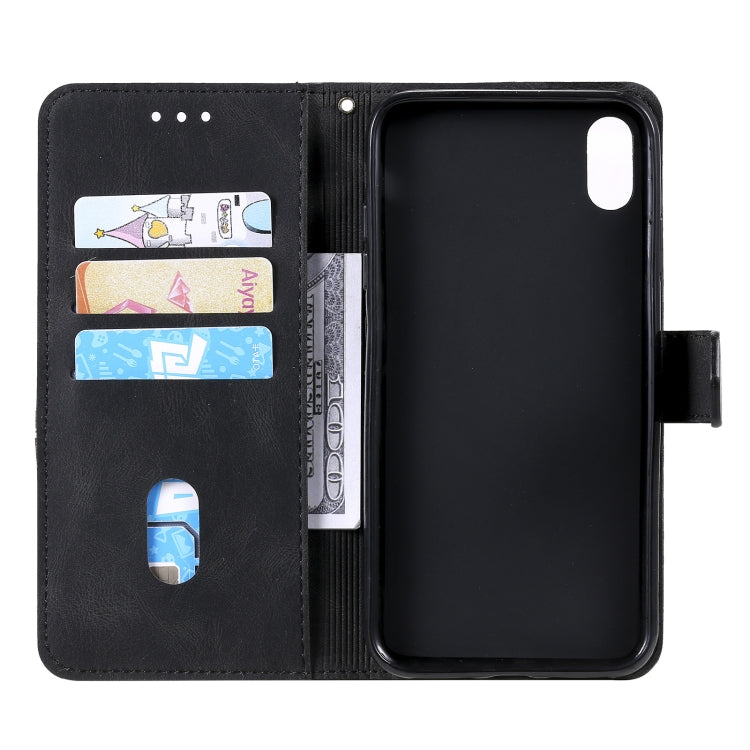 For iPhone XS Max Three-color Stitching Calf Texture Horizontal Flip Leather Case with Holder & Card Slots & Wallet