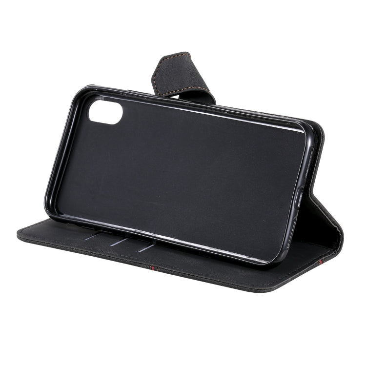For iPhone XS Max Three-color Stitching Calf Texture Horizontal Flip Leather Case with Holder & Card Slots & Wallet