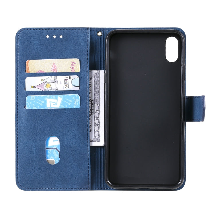 For iPhone XS Max Three-color Stitching Calf Texture Horizontal Flip Leather Case with Holder & Card Slots & Wallet
