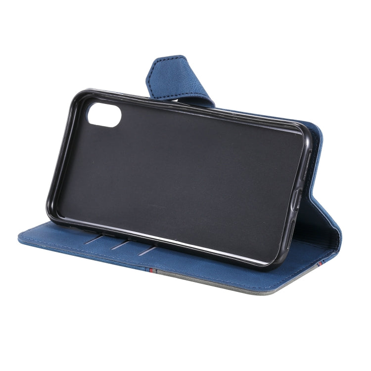 For iPhone XS Max Three-color Stitching Calf Texture Horizontal Flip Leather Case with Holder & Card Slots & Wallet