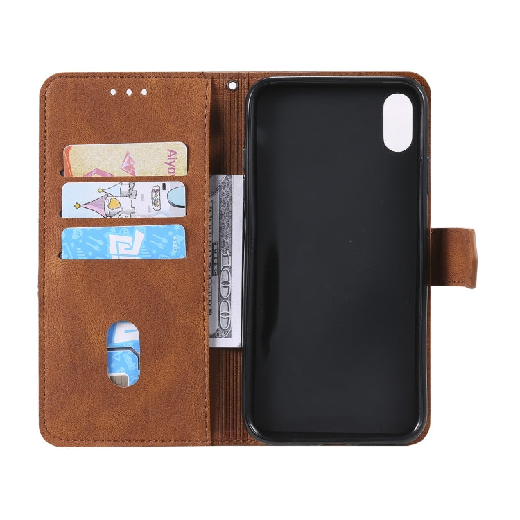 For iPhone XS Max Three-color Stitching Calf Texture Horizontal Flip Leather Case with Holder & Card Slots & Wallet