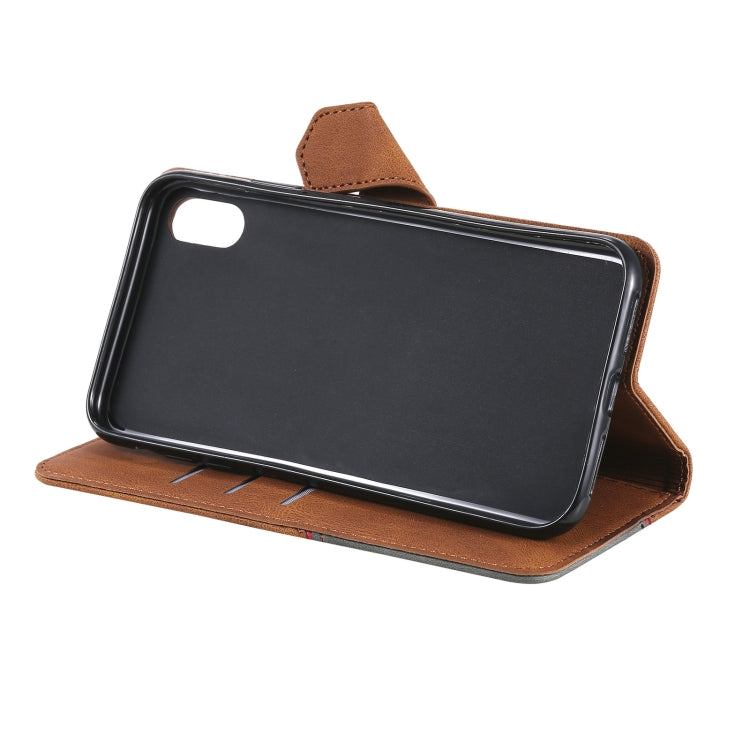 For iPhone XS Max Three-color Stitching Calf Texture Horizontal Flip Leather Case with Holder & Card Slots & Wallet