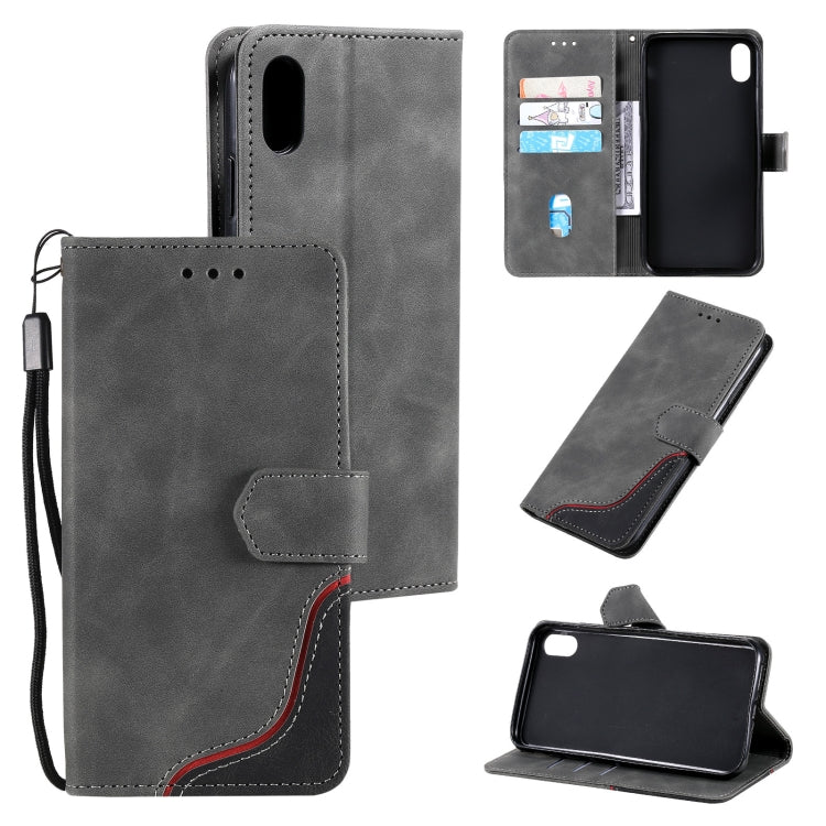 For iPhone XS Max Three-color Stitching Calf Texture Horizontal Flip Leather Case with Holder & Card Slots & Wallet