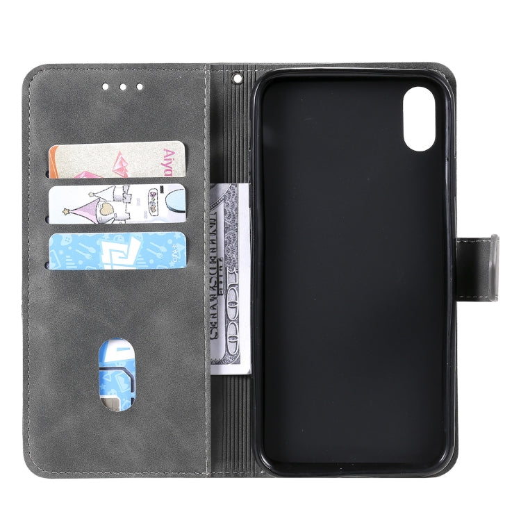 For iPhone XS Max Three-color Stitching Calf Texture Horizontal Flip Leather Case with Holder & Card Slots & Wallet