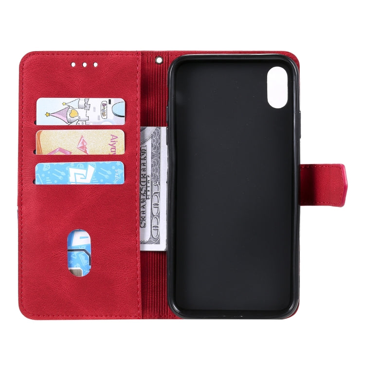 For iPhone XS Max Three-color Stitching Calf Texture Horizontal Flip Leather Case with Holder & Card Slots & Wallet