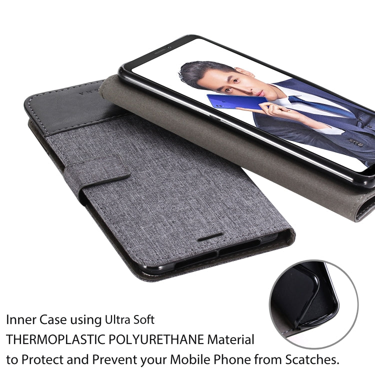 For Huawei Honor Note 10 MUXMA MX102 Horizontal Flip Canvas Leather Case with Stand & Card Slot & Wallet Function