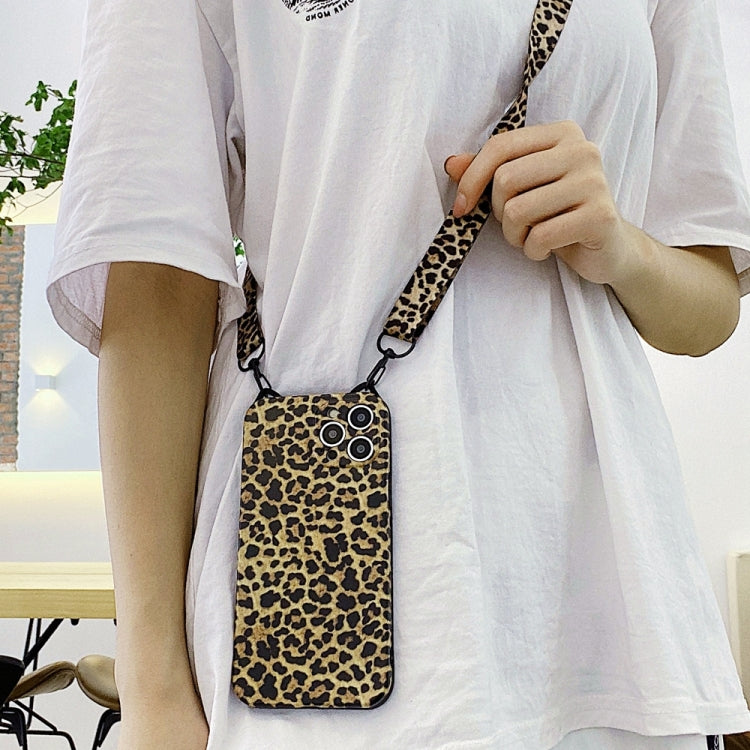 For iPhone 11 Cat Ear Leopard Print TPU Straight Edge Protective Case with Lanyard