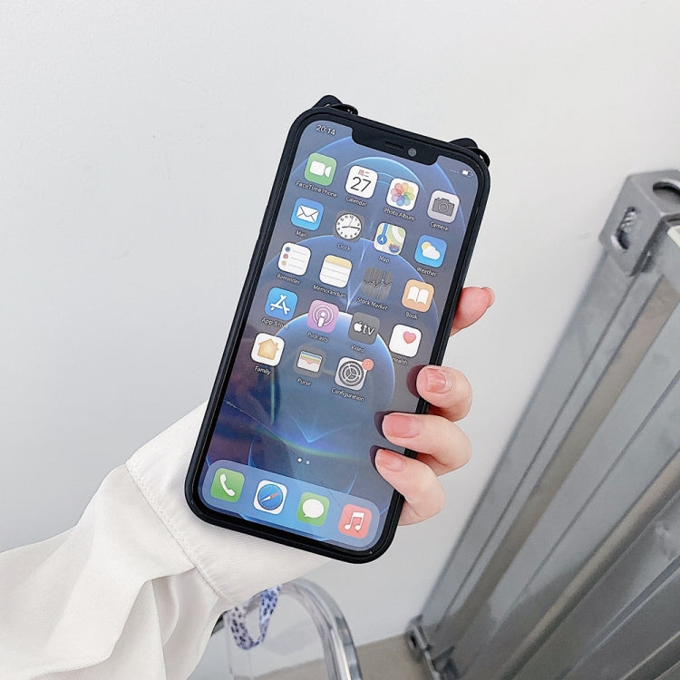 For iPhone 11 Pro Cat Ear Leopard Print TPU Straight Edge Protective Case with Lanyard
