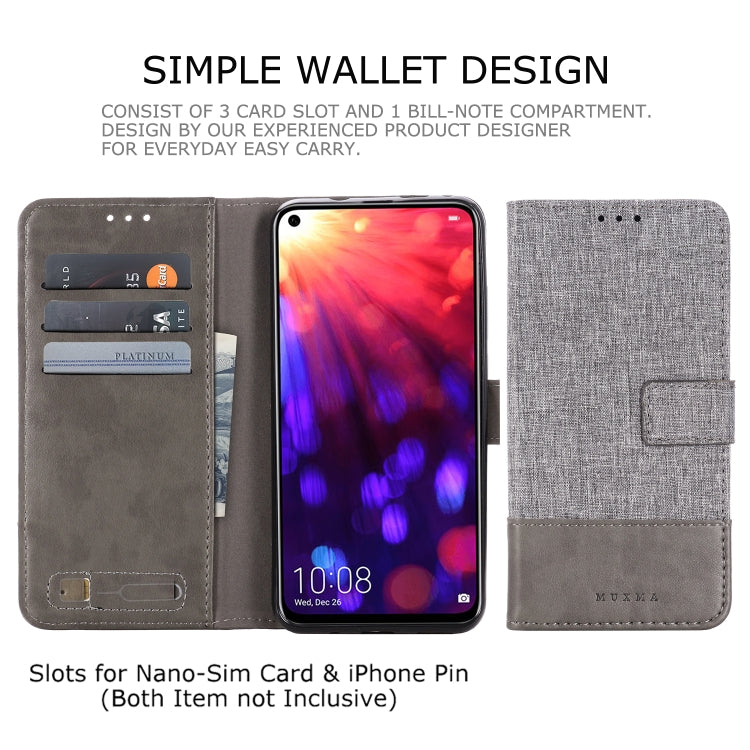 For Huawei Honor V20 MUXMA MX102 Horizontal Flip Canvas Leather Case with Stand & Card Slot & Wallet Function
