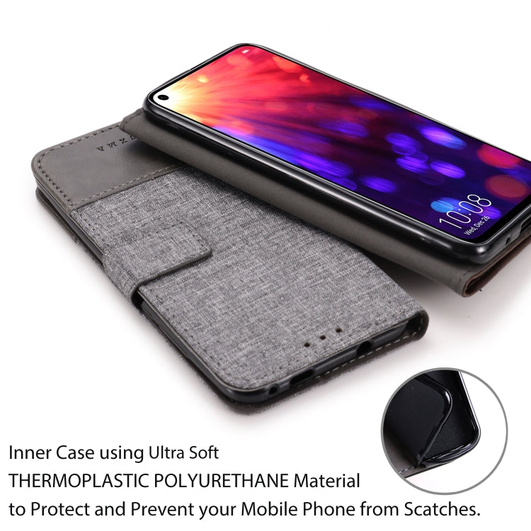 For Huawei Honor V20 MUXMA MX102 Horizontal Flip Canvas Leather Case with Stand & Card Slot & Wallet Function