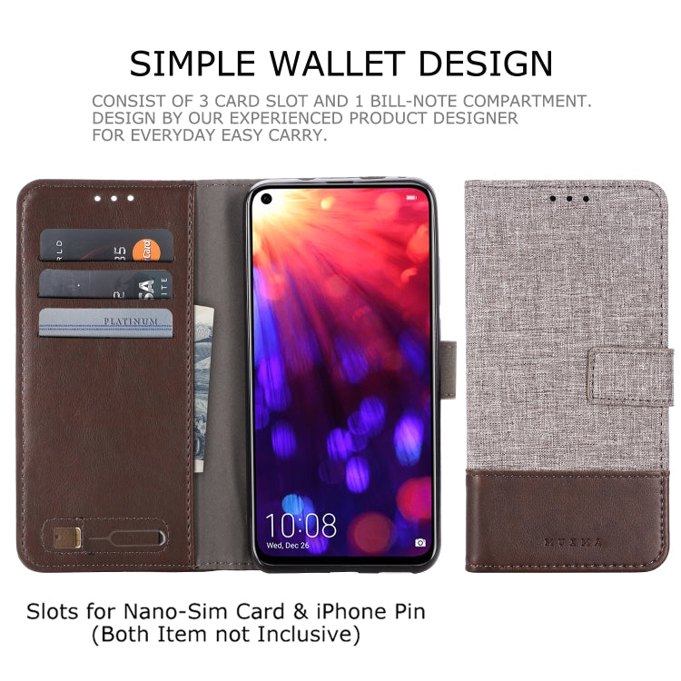 For Huawei Honor V20 MUXMA MX102 Horizontal Flip Canvas Leather Case with Stand & Card Slot & Wallet Function