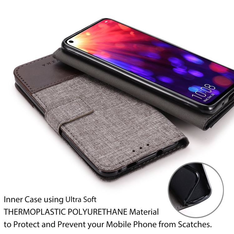 For Huawei Honor V20 MUXMA MX102 Horizontal Flip Canvas Leather Case with Stand & Card Slot & Wallet Function