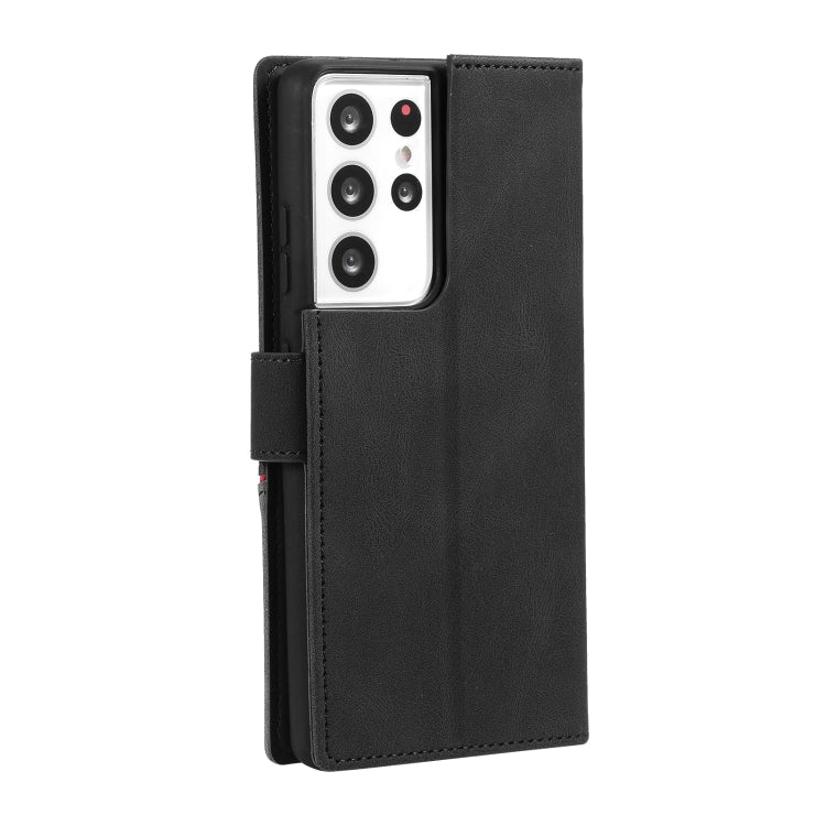 For Samsung Galaxy S21 Ultra 5G Three-color Stitching Calf Texture Horizontal Flip Leather Case with Holder & Card Slots & Wallet