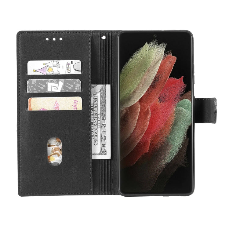 For Samsung Galaxy S21 Ultra 5G Three-color Stitching Calf Texture Horizontal Flip Leather Case with Holder & Card Slots & Wallet