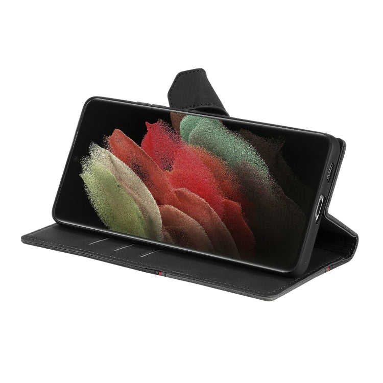 For Samsung Galaxy S21 Ultra 5G Three-color Stitching Calf Texture Horizontal Flip Leather Case with Holder & Card Slots & Wallet