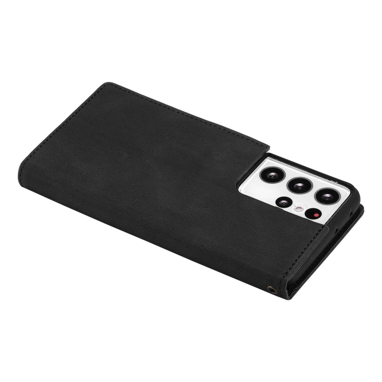For Samsung Galaxy S21 Ultra 5G Three-color Stitching Calf Texture Horizontal Flip Leather Case with Holder & Card Slots & Wallet