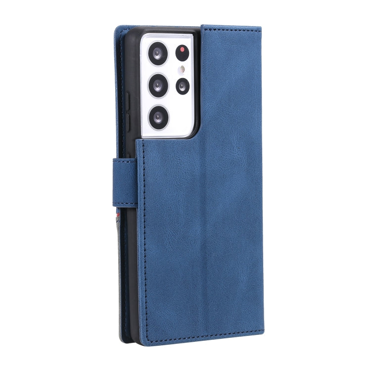 For Samsung Galaxy S21 Ultra 5G Three-color Stitching Calf Texture Horizontal Flip Leather Case with Holder & Card Slots & Wallet