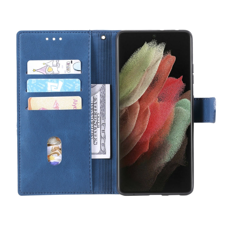 For Samsung Galaxy S21 Ultra 5G Three-color Stitching Calf Texture Horizontal Flip Leather Case with Holder & Card Slots & Wallet
