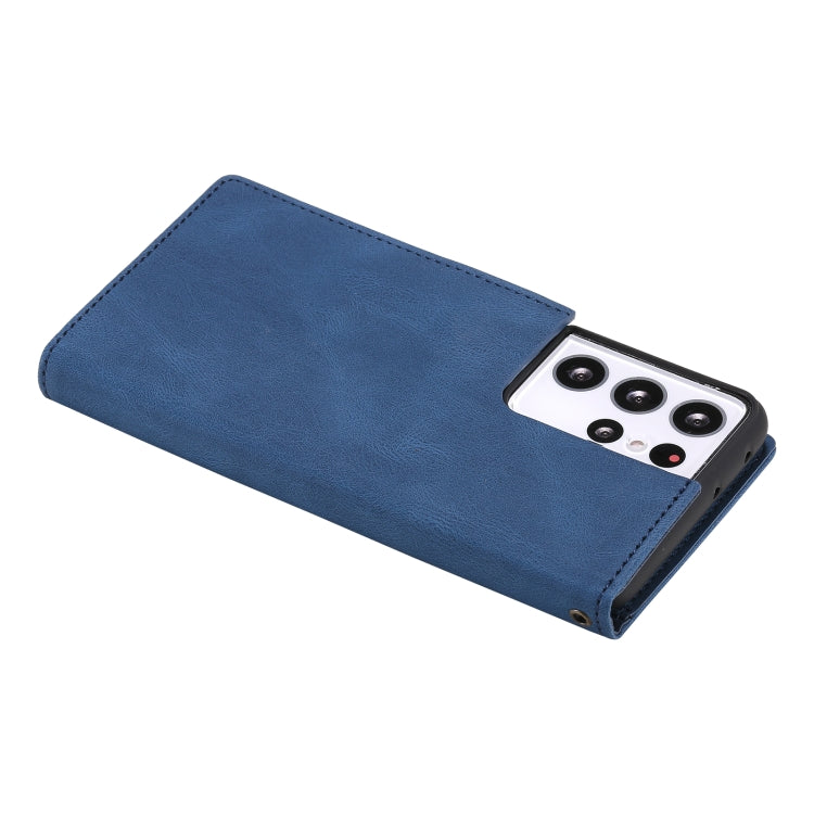 For Samsung Galaxy S21 Ultra 5G Three-color Stitching Calf Texture Horizontal Flip Leather Case with Holder & Card Slots & Wallet