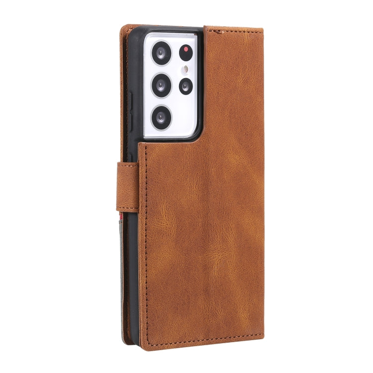 For Samsung Galaxy S21 Ultra 5G Three-color Stitching Calf Texture Horizontal Flip Leather Case with Holder & Card Slots & Wallet