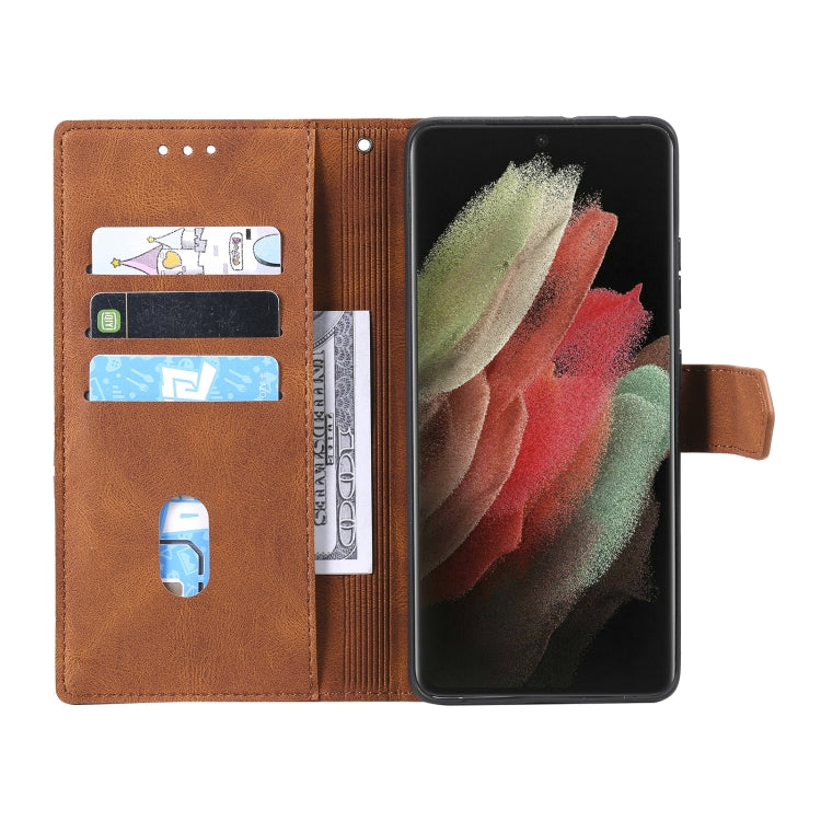 For Samsung Galaxy S21 Ultra 5G Three-color Stitching Calf Texture Horizontal Flip Leather Case with Holder & Card Slots & Wallet