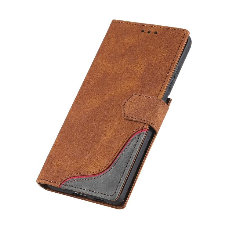 For Samsung Galaxy S21 Ultra 5G Three-color Stitching Calf Texture Horizontal Flip Leather Case with Holder & Card Slots & Wallet