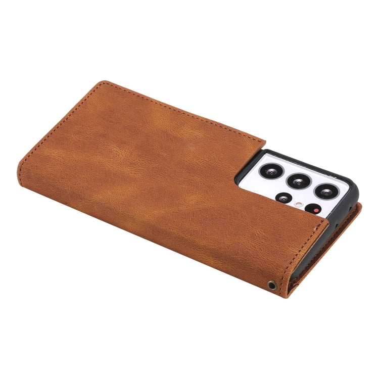 For Samsung Galaxy S21 Ultra 5G Three-color Stitching Calf Texture Horizontal Flip Leather Case with Holder & Card Slots & Wallet