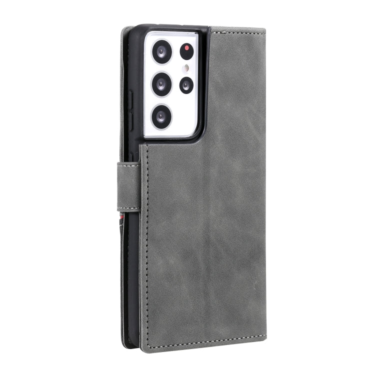 For Samsung Galaxy S21 Ultra 5G Three-color Stitching Calf Texture Horizontal Flip Leather Case with Holder & Card Slots & Wallet
