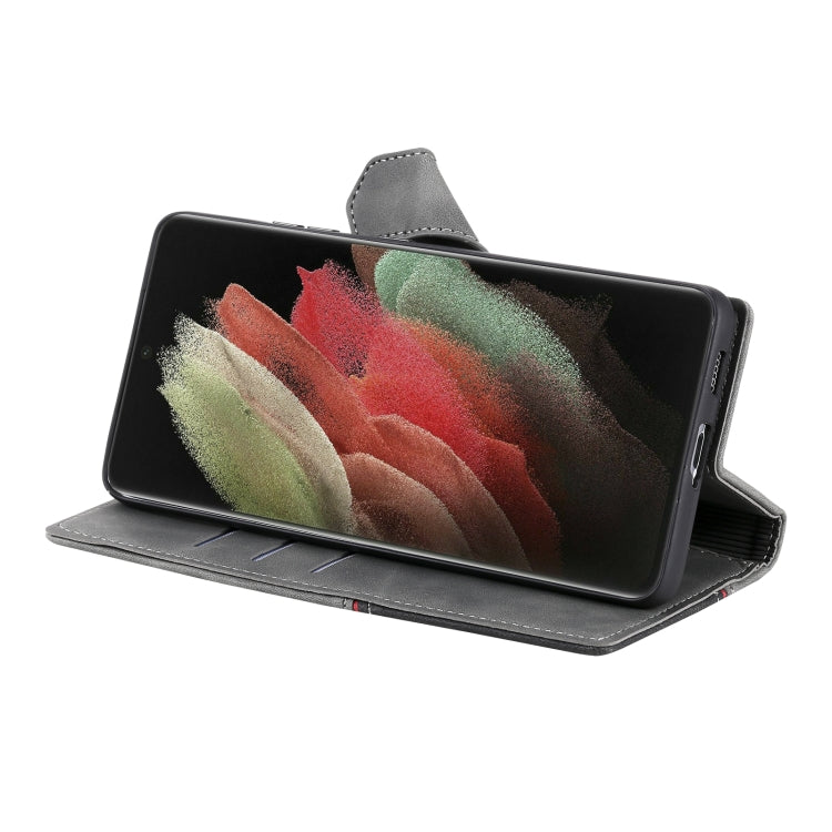 For Samsung Galaxy S21 Ultra 5G Three-color Stitching Calf Texture Horizontal Flip Leather Case with Holder & Card Slots & Wallet