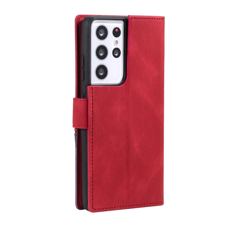 For Samsung Galaxy S21 Ultra 5G Three-color Stitching Calf Texture Horizontal Flip Leather Case with Holder & Card Slots & Wallet