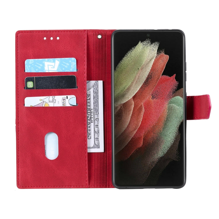 For Samsung Galaxy S21 Ultra 5G Three-color Stitching Calf Texture Horizontal Flip Leather Case with Holder & Card Slots & Wallet