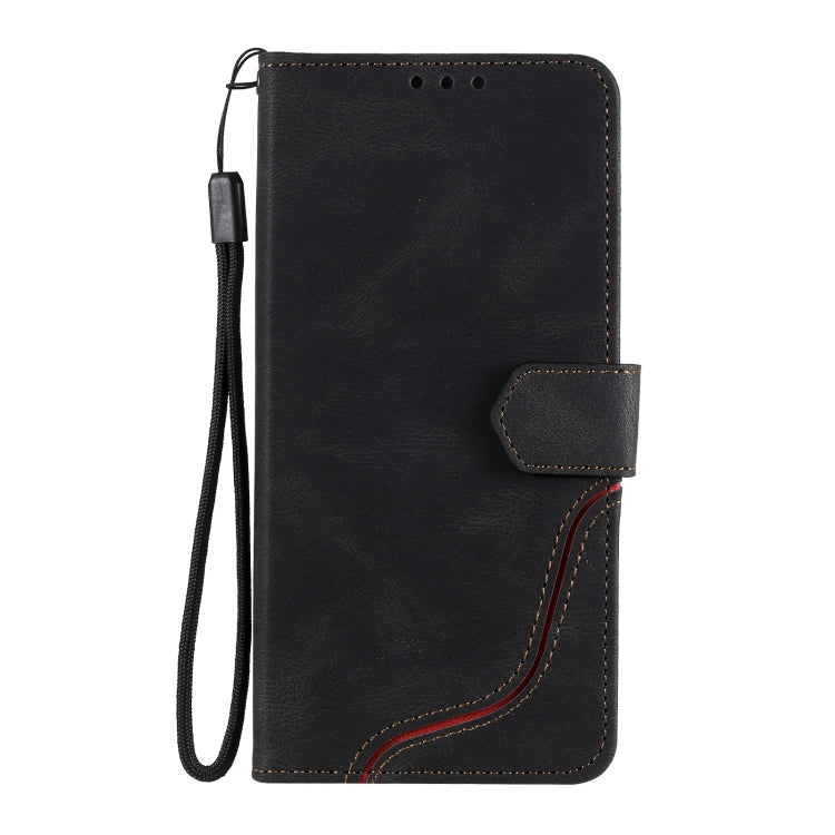 For Samsung Galaxy S21 FE Three-color Stitching Calf Texture Horizontal Flip Leather Case with Holder & Card Slots & Wallet