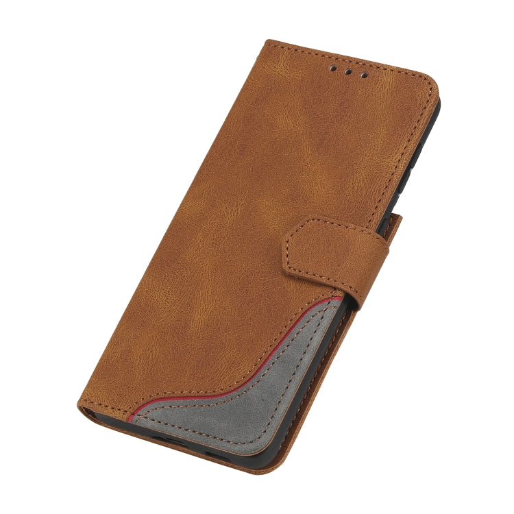 For Samsung Galaxy S21 FE Three-color Stitching Calf Texture Horizontal Flip Leather Case with Holder & Card Slots & Wallet