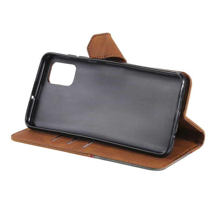 For Samsung Galaxy Note20 Three-color Stitching Calf Texture Horizontal Flip Leather Case with Holder & Card Slots & Wallet