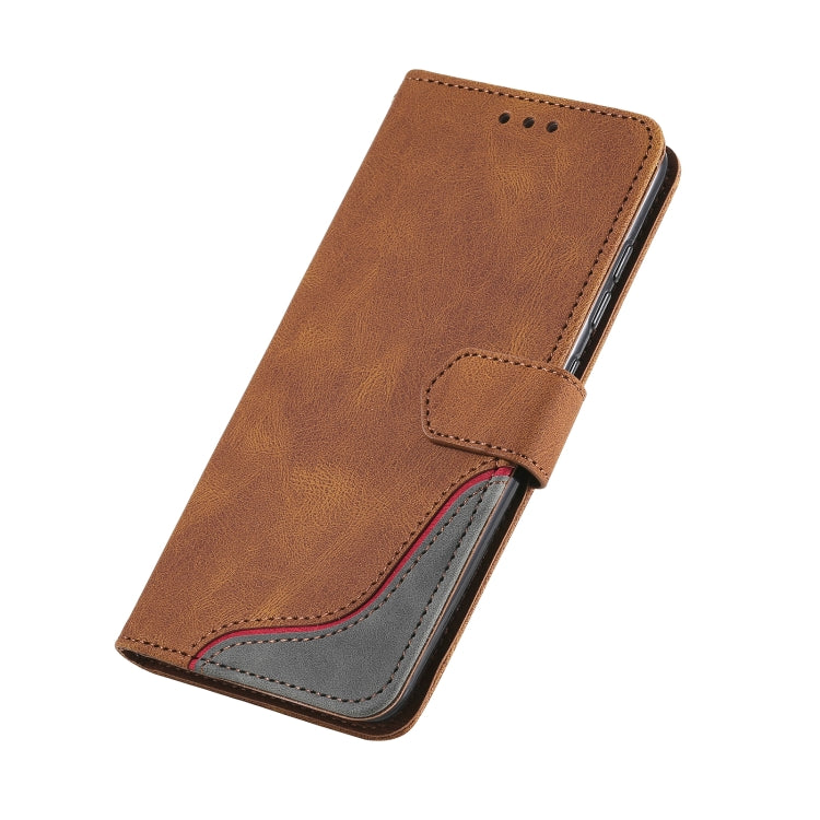 For Samsung Galaxy Note20 Three-color Stitching Calf Texture Horizontal Flip Leather Case with Holder & Card Slots & Wallet