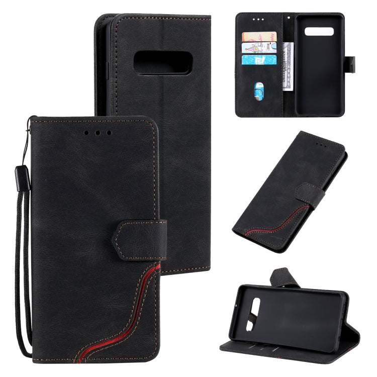 For Samsung Galaxy S10 Three-color Stitching Calf Texture Horizontal Flip Leather Case with Holder & Card Slots & Wallet