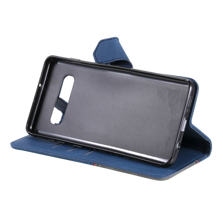 For Samsung Galaxy S10 Three-color Stitching Calf Texture Horizontal Flip Leather Case with Holder & Card Slots & Wallet
