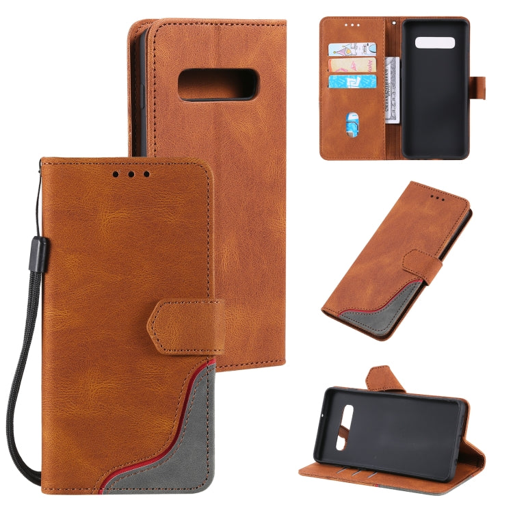 For Samsung Galaxy S10 Three-color Stitching Calf Texture Horizontal Flip Leather Case with Holder & Card Slots & Wallet