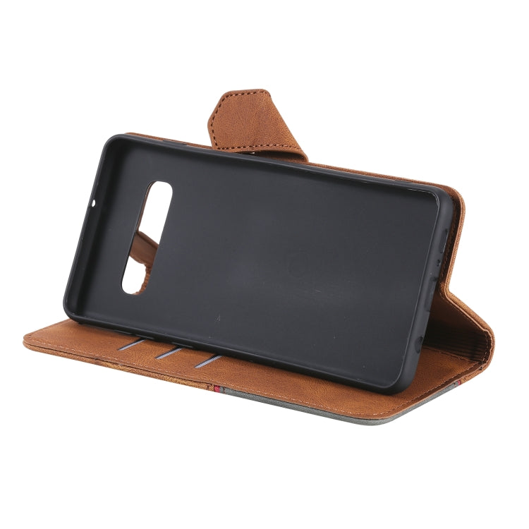 For Samsung Galaxy S10 Three-color Stitching Calf Texture Horizontal Flip Leather Case with Holder & Card Slots & Wallet