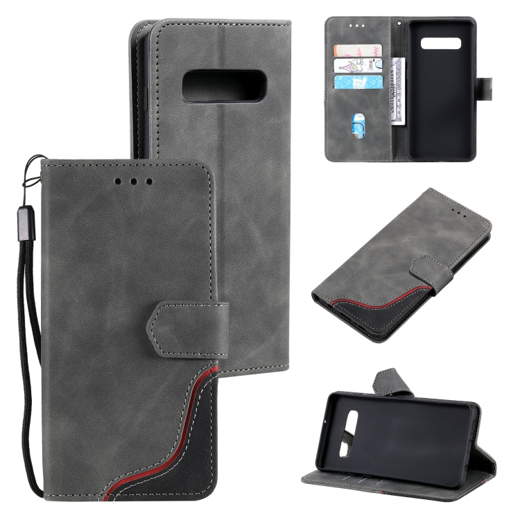 For Samsung Galaxy S10 Three-color Stitching Calf Texture Horizontal Flip Leather Case with Holder & Card Slots & Wallet