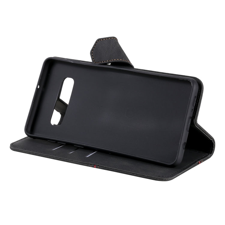 For Samsung Galaxy S10 Plus Three-color Stitching Calf Texture Horizontal Flip Leather Case with Holder & Card Slots & Wallet
