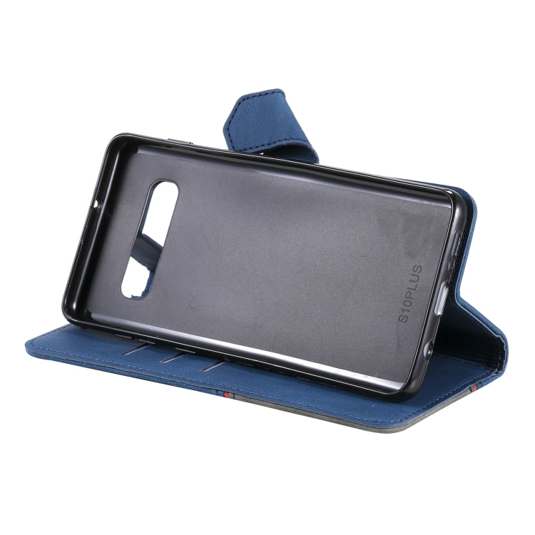 For Samsung Galaxy S10 Plus Three-color Stitching Calf Texture Horizontal Flip Leather Case with Holder & Card Slots & Wallet