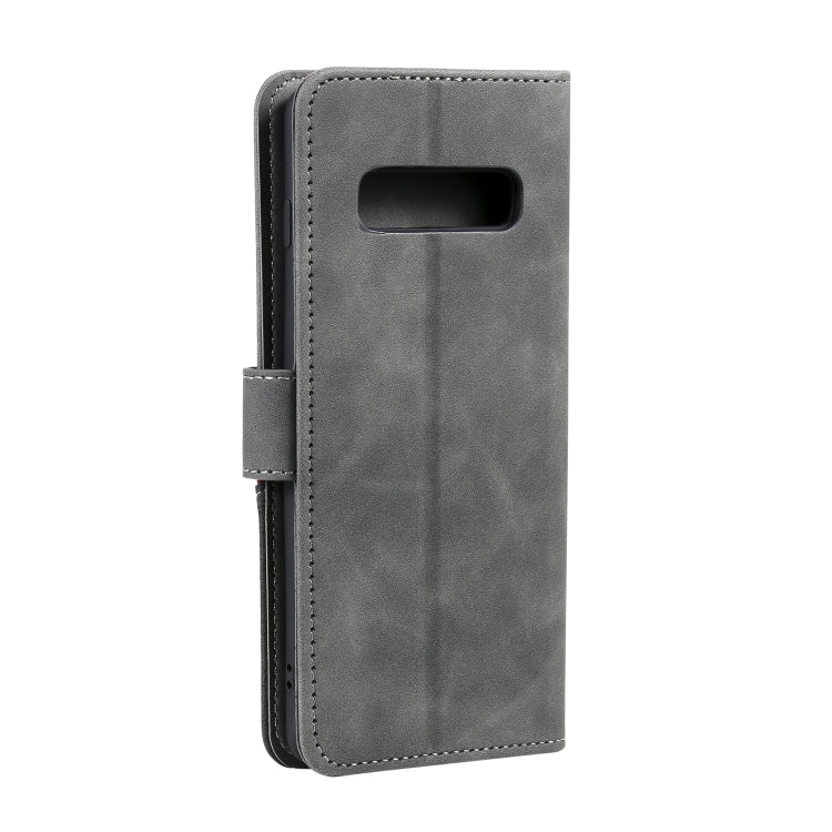 For Samsung Galaxy S10 Plus Three-color Stitching Calf Texture Horizontal Flip Leather Case with Holder & Card Slots & Wallet