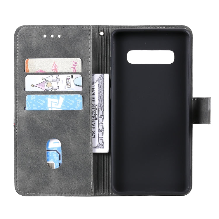 For Samsung Galaxy S10 Plus Three-color Stitching Calf Texture Horizontal Flip Leather Case with Holder & Card Slots & Wallet