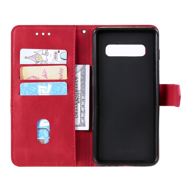 For Samsung Galaxy S10 Plus Three-color Stitching Calf Texture Horizontal Flip Leather Case with Holder & Card Slots & Wallet